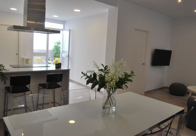 Spacious living room with dining area 